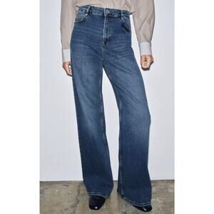 Zara Womens Jeans NWT Blue Denim Sz 6 ZW Comfort High-Waist Wide Leg 1% Elastane